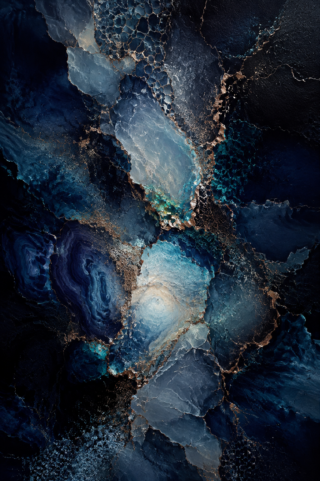 Midnight Opal original navy, teal and copper mineral abstract artwork