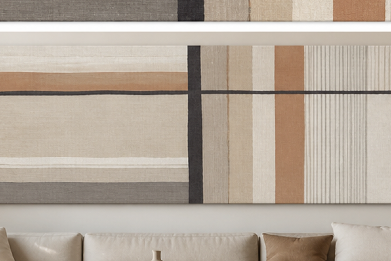 Minimal Stripes stretched canvas in a modern neutral living room