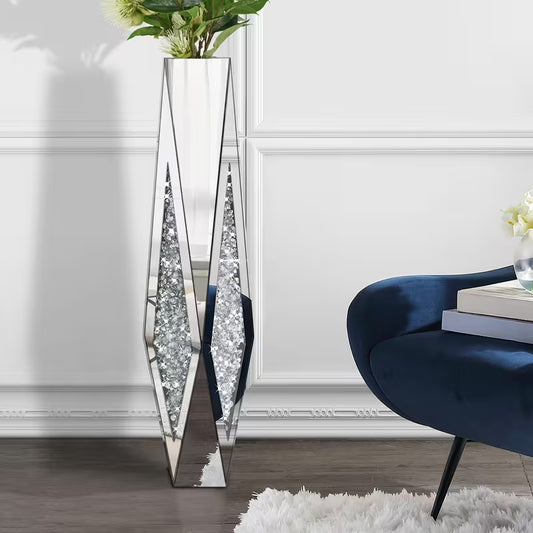 Modern Floor To Ceiling Crystal Vase With Base Tall Mirror Centerpiece Suitable For Living Room Contemporary Geometric Column For Ceiling Height Installation Minimalist Home Decoration – view 1