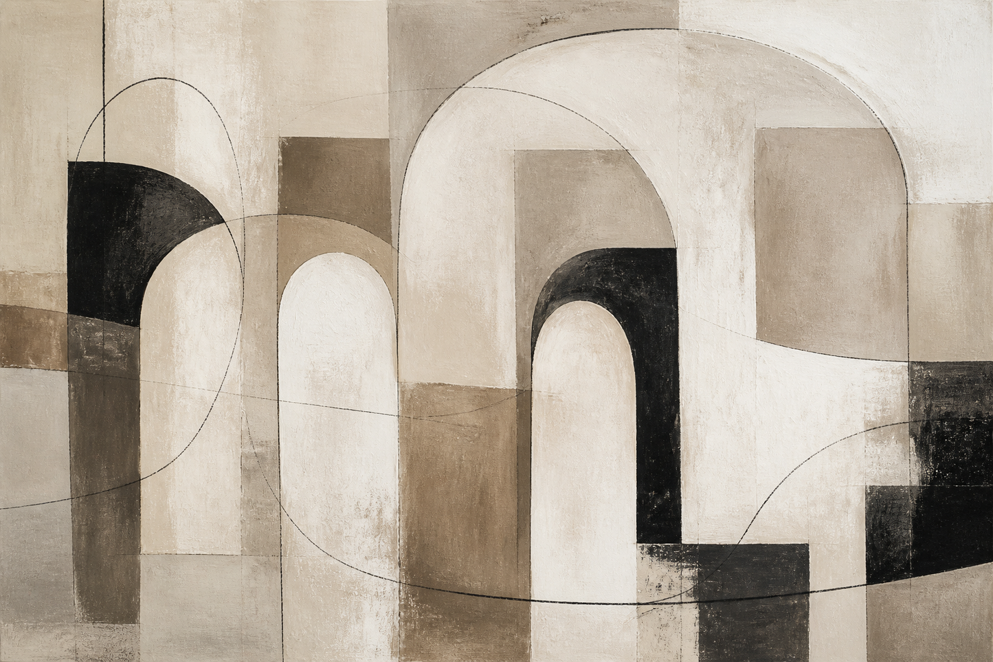 Monochrome Portals neutral architectural abstract canvas wall art, landscape orientation