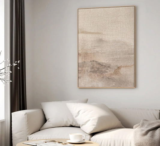 Neutral beige and taupe mountain landscape canvas wall art