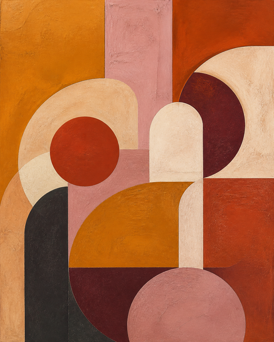 Ochre Rhythm ochre geometric abstract wall art, portrait orientation