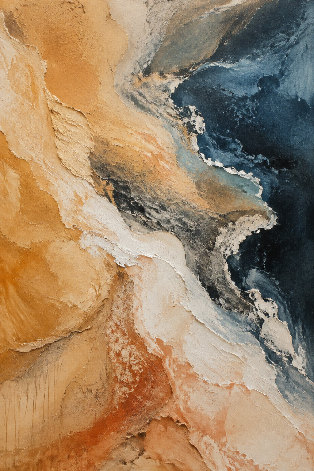 Ochre Tides original ochre, sandstone and deep blue abstract canvas artwork