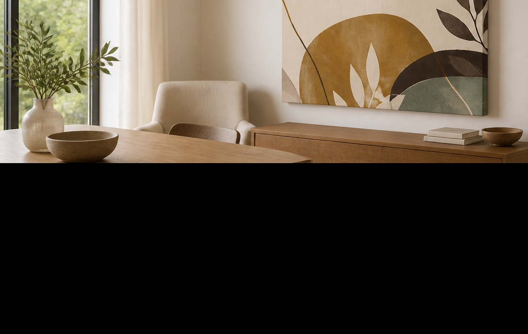 Organic Harmony stretched canvas wall art in dining room, right angle