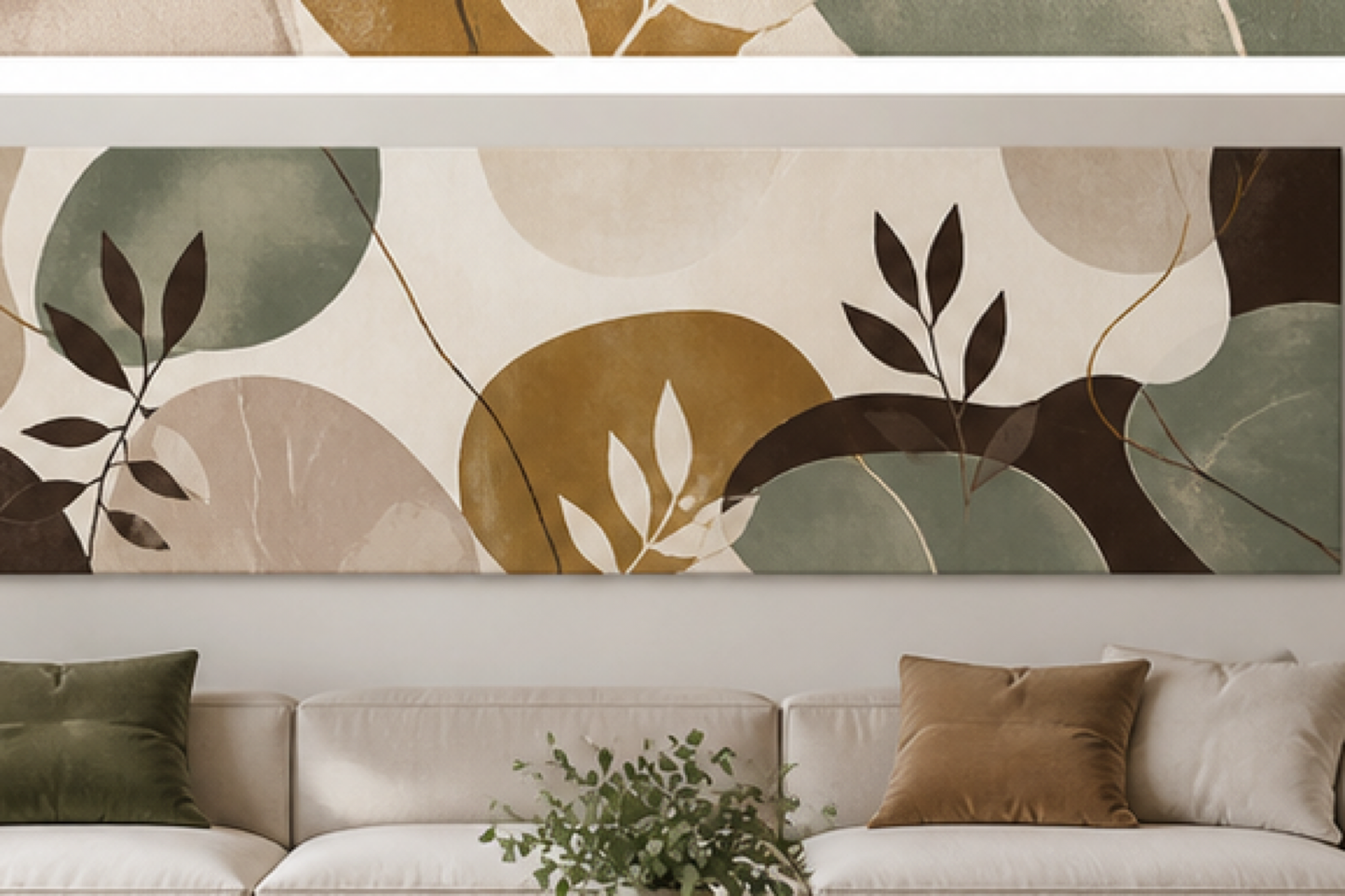 Organic Harmony Abstract Stretched Canvas in a modern neutral living room