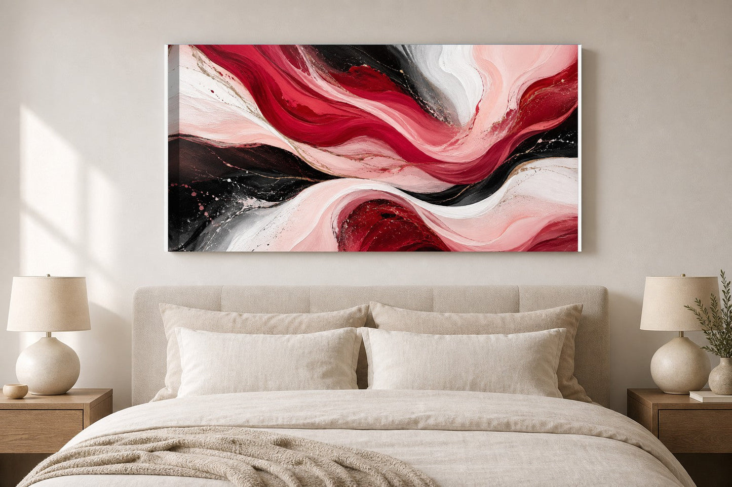 Crimson Blush Fluid Abstract Canvas