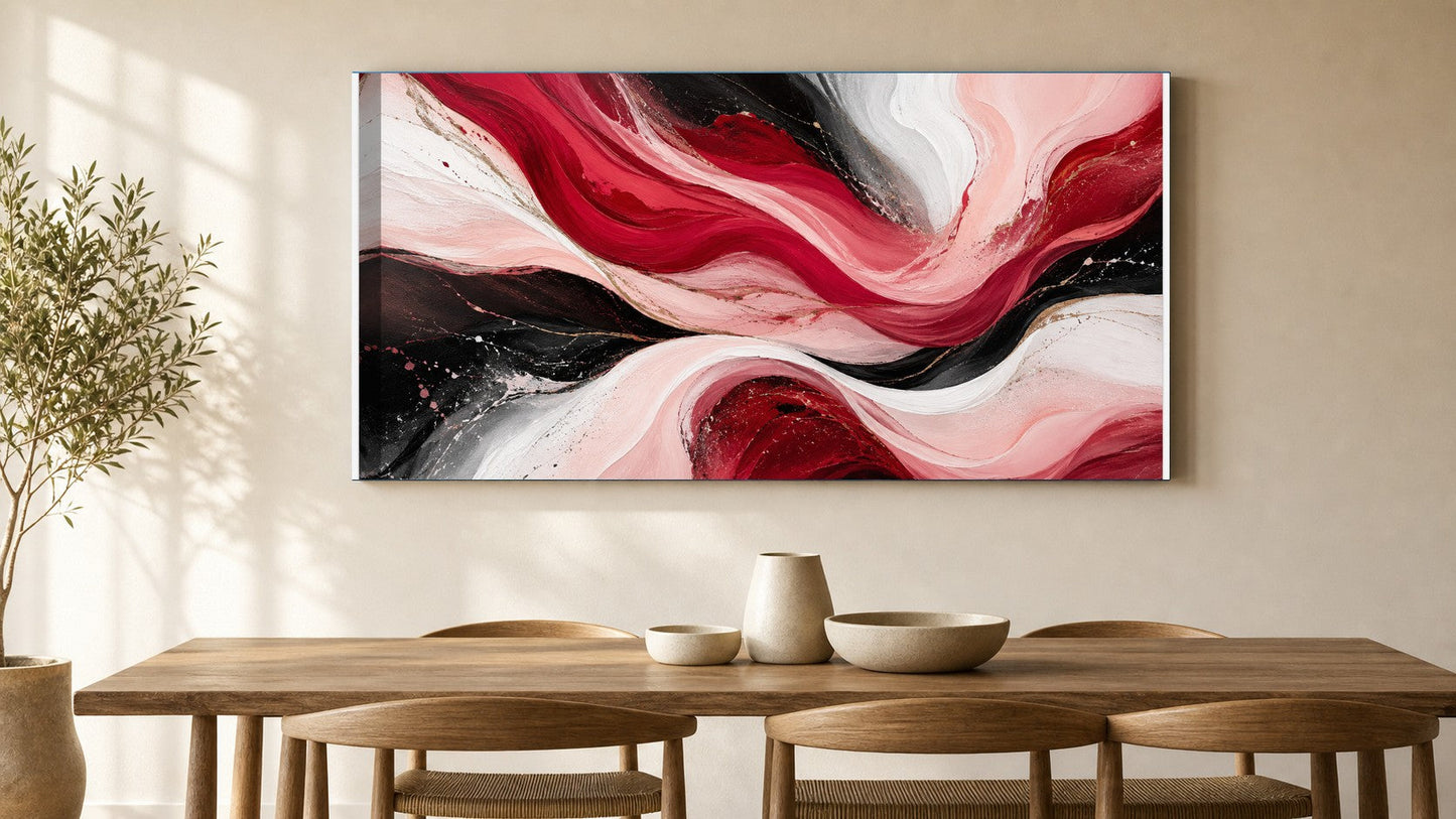 Crimson Blush Fluid Abstract Canvas