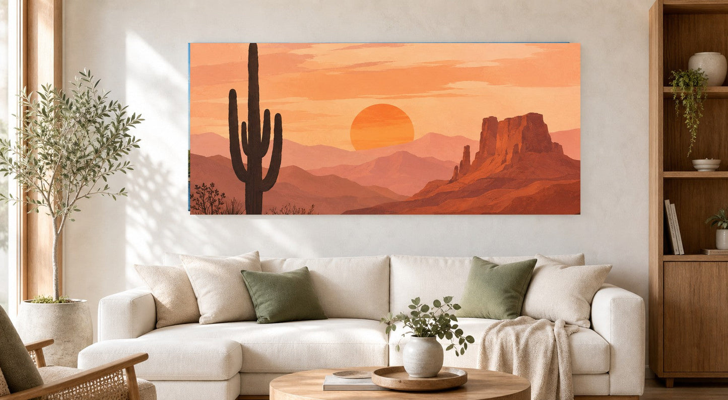 Desert Sunset Illustration Canvas
