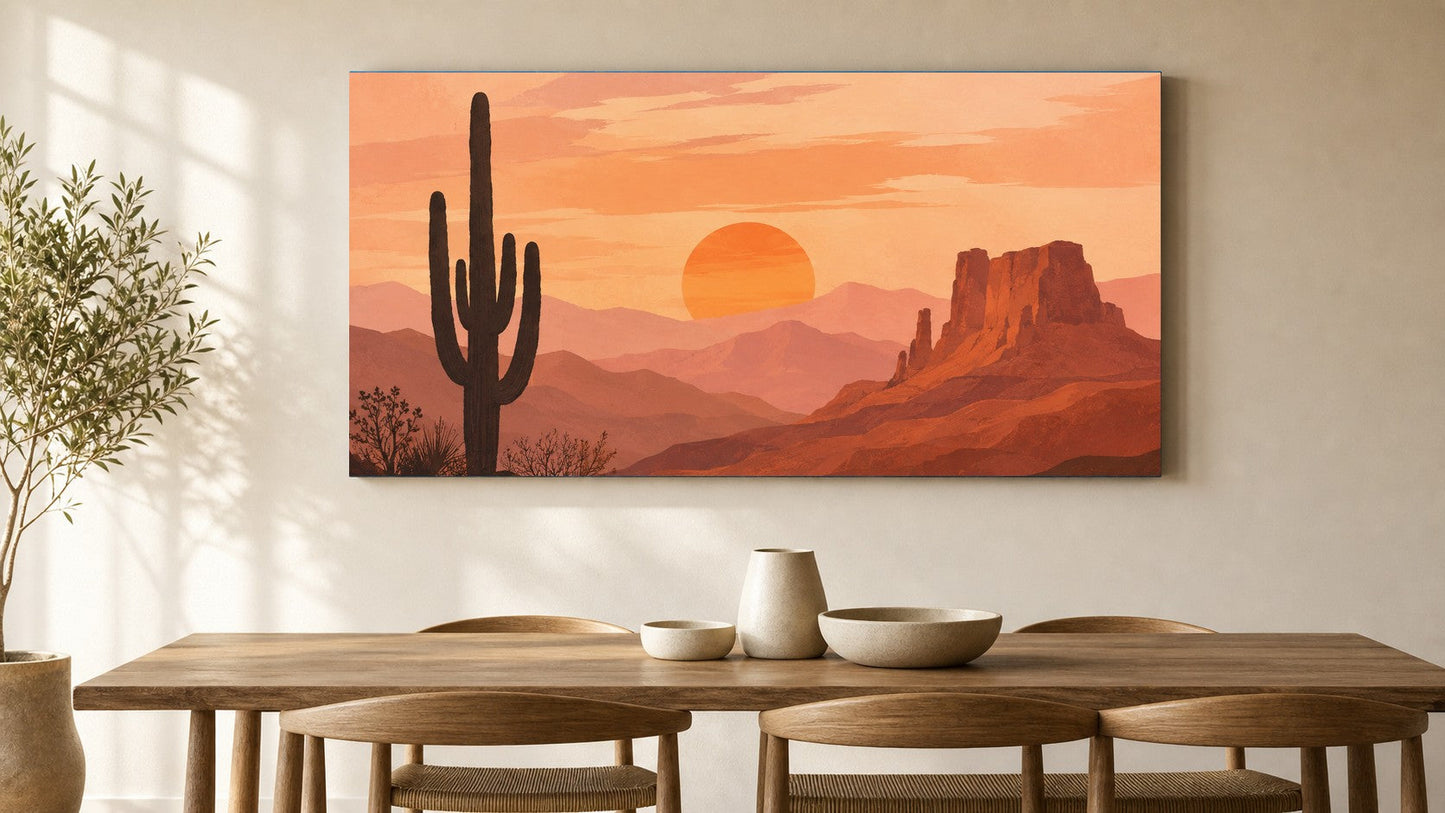 Desert Sunset Illustration Canvas