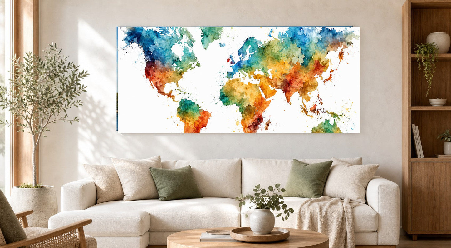Watercolor World Map Canvas