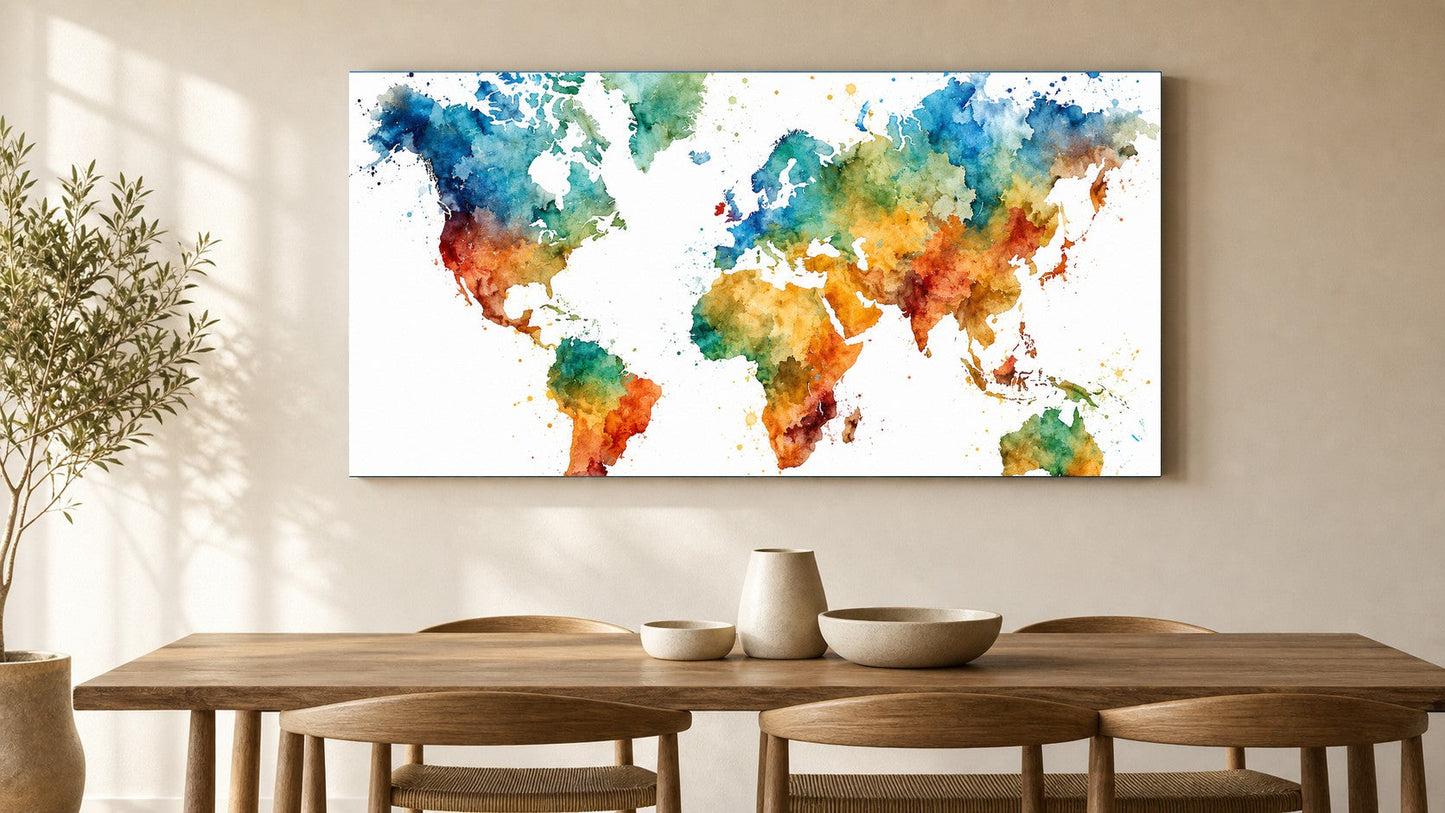 Watercolor World Map Canvas