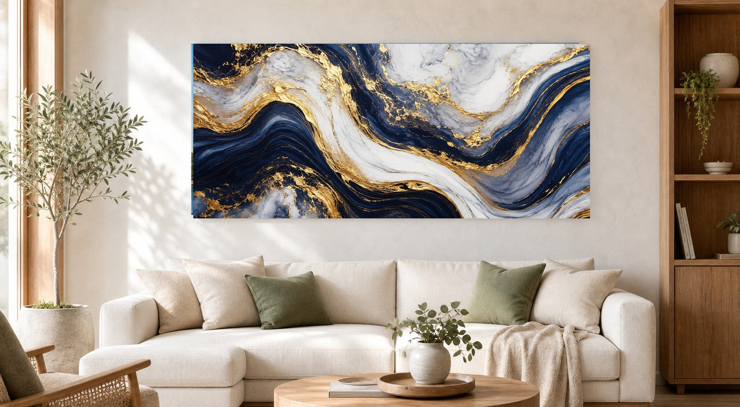 Midnight Wave Gold Abstract Canvas