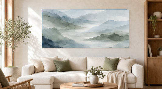 Misty Mountain Landscape in Soft Watercolours