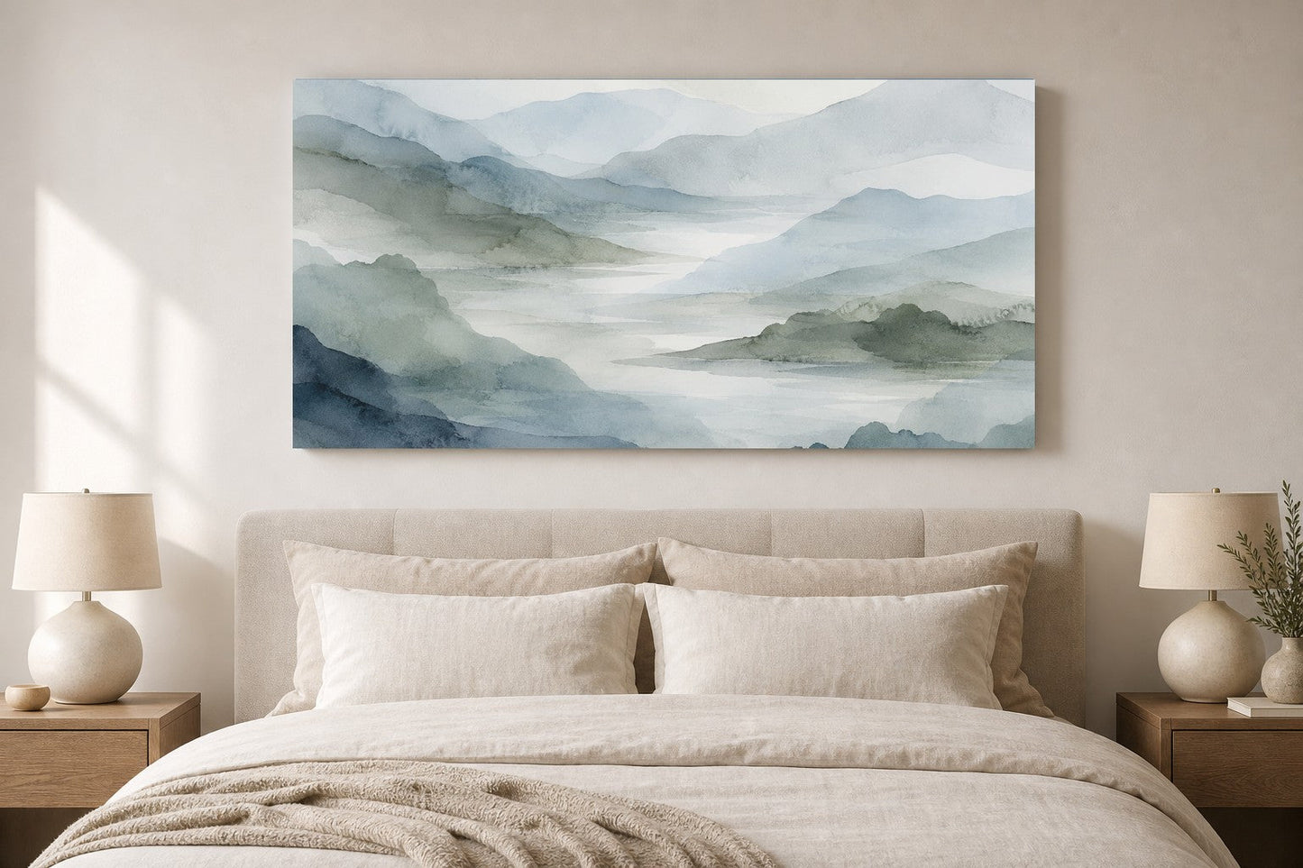 Misty Mountain Landscape in Soft Watercolours