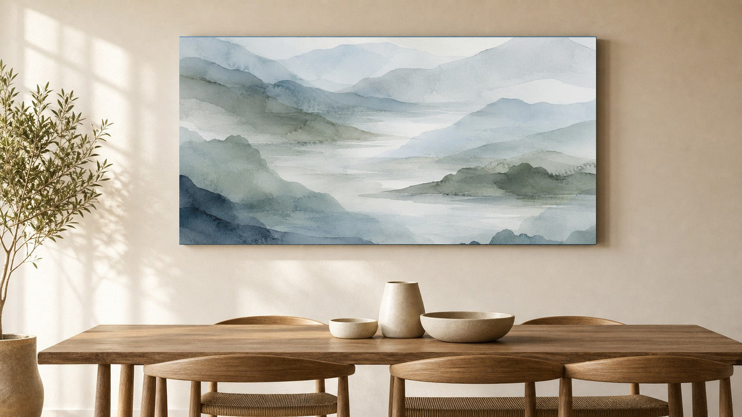 Misty Mountain Landscape in Soft Watercolours