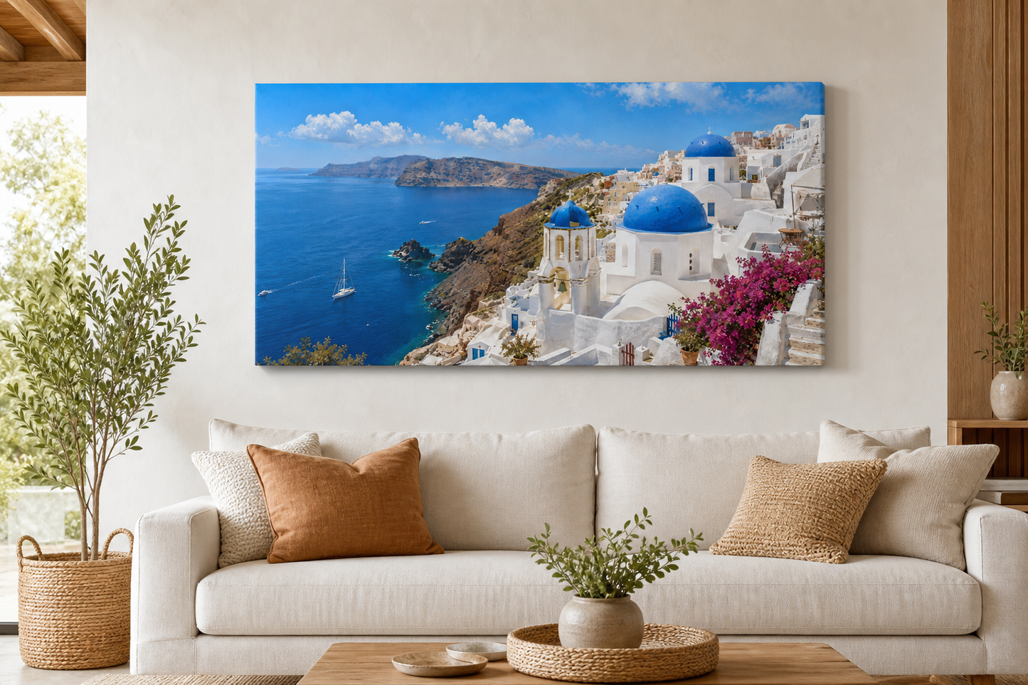 Santorini Coastal Panorama Canvas