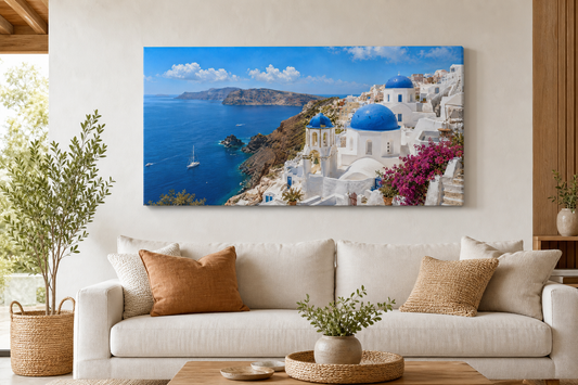 Santorini Coastal Panorama Canvas
