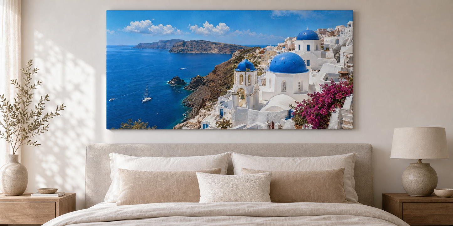Santorini Coastal Panorama Canvas