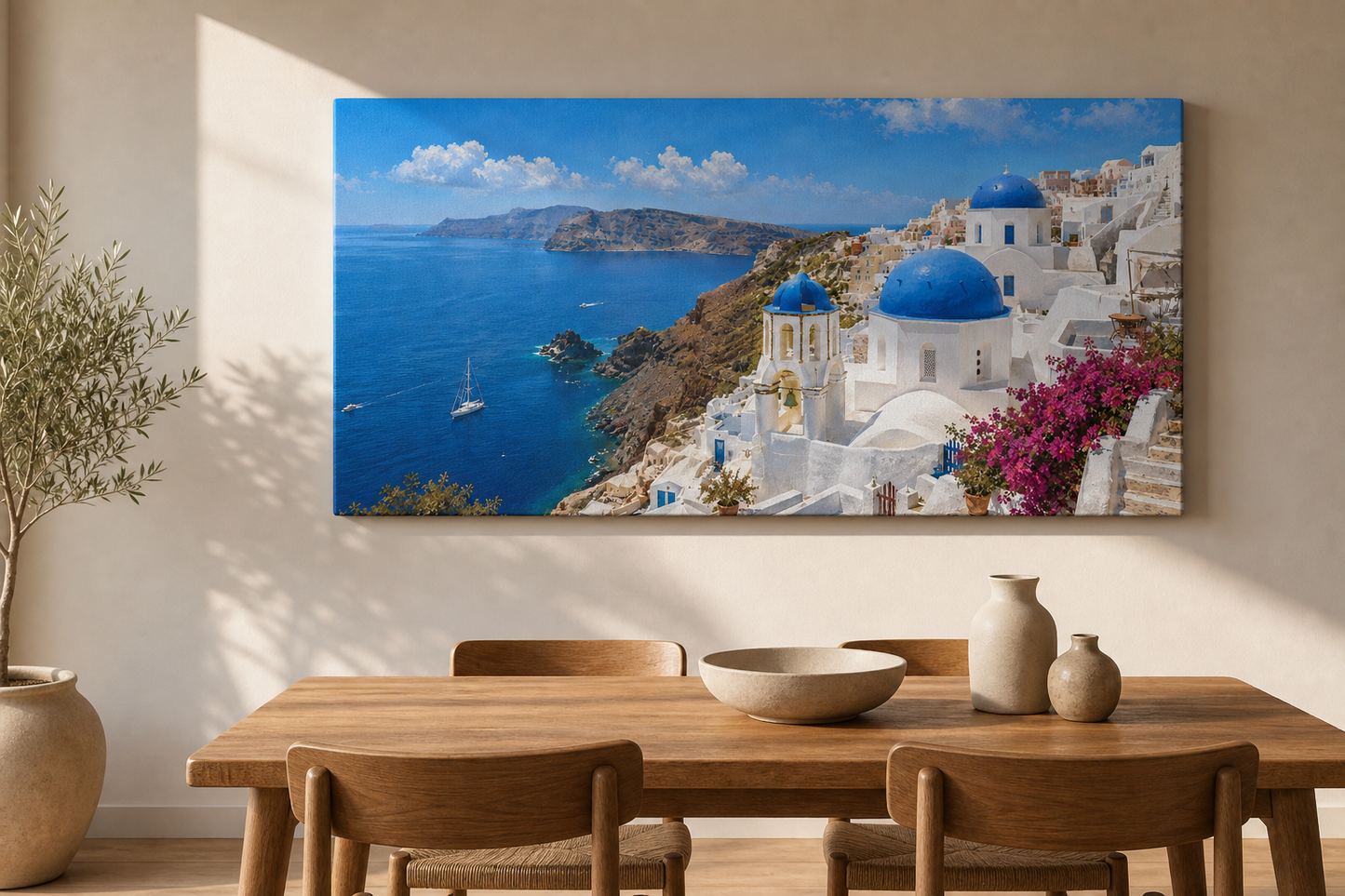 Santorini Coastal Panorama Canvas