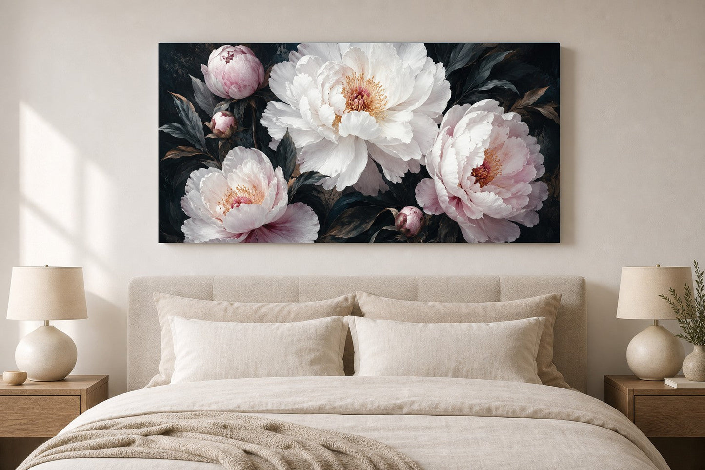 Midnight Peony Floral Canvas