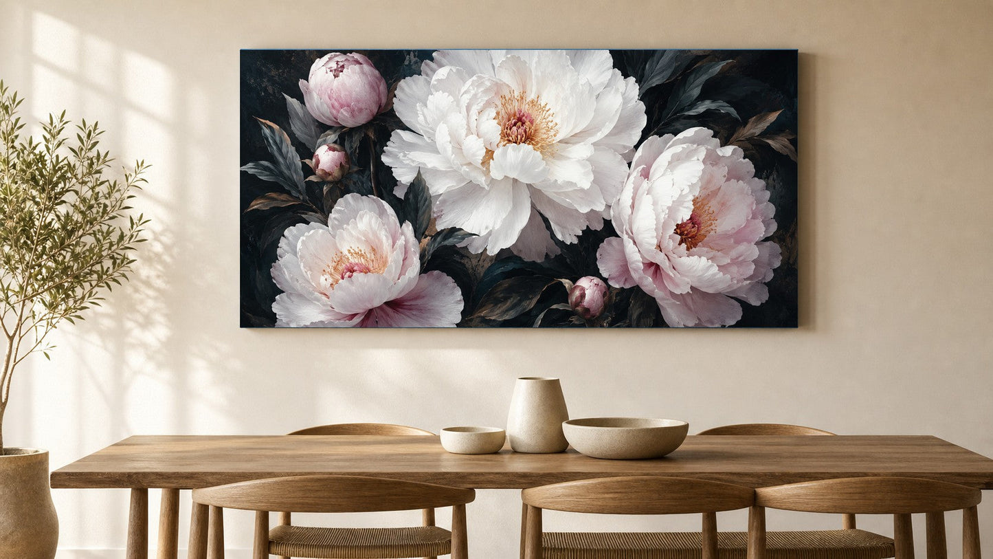 Midnight Peony Floral Canvas