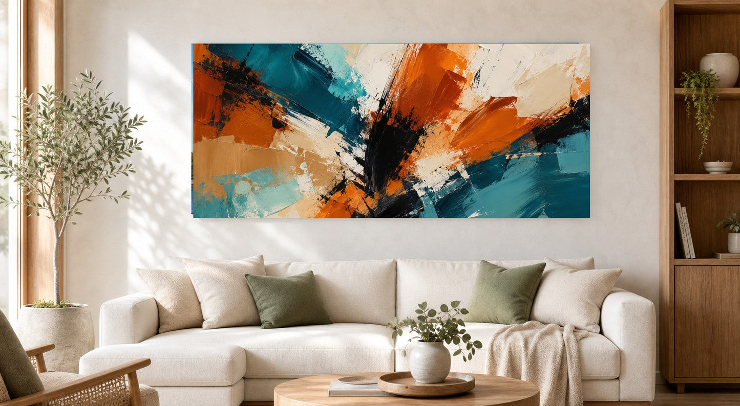 Teal Orange Impact Abstract Canvas