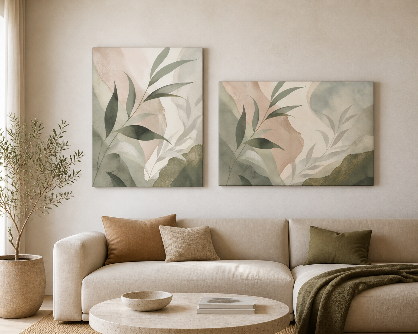 Quiet Eucalyptus stretched canvas in a contemporary living room