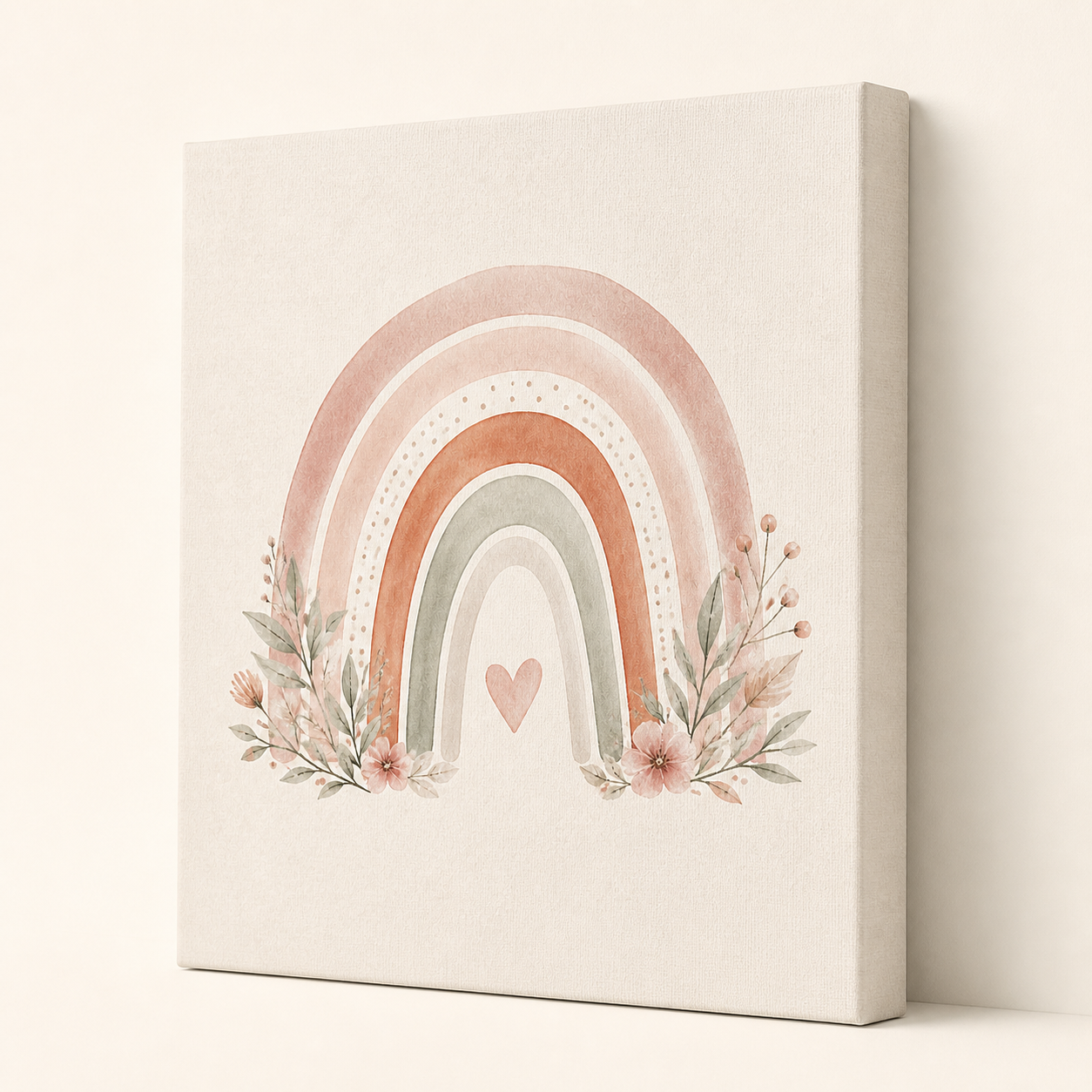 Rainbow Love Nursery Stretched Canvas Wall Art printed canvas edge and surface detail