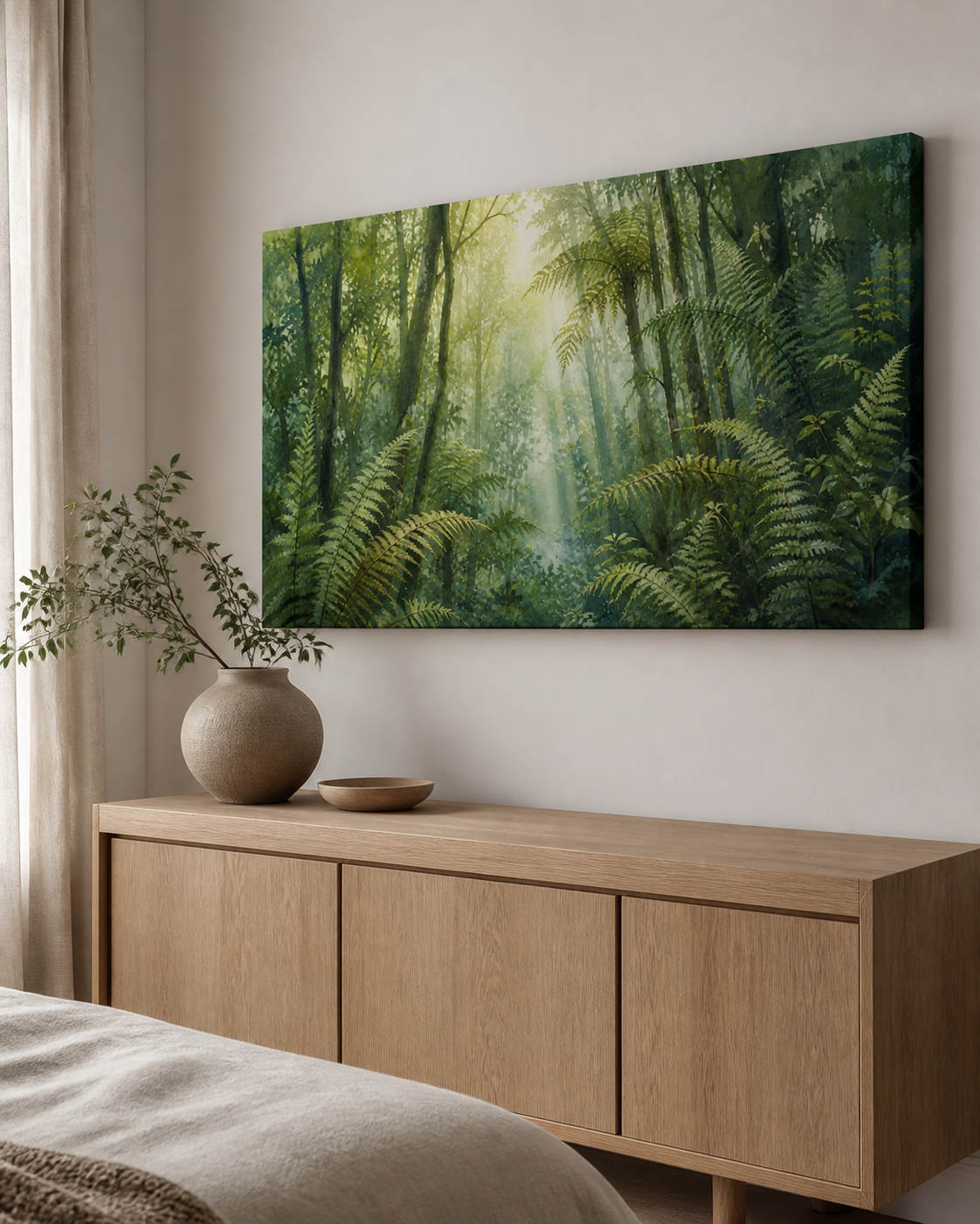 Rainforest Light stretched canvas wall art from a left interior angle