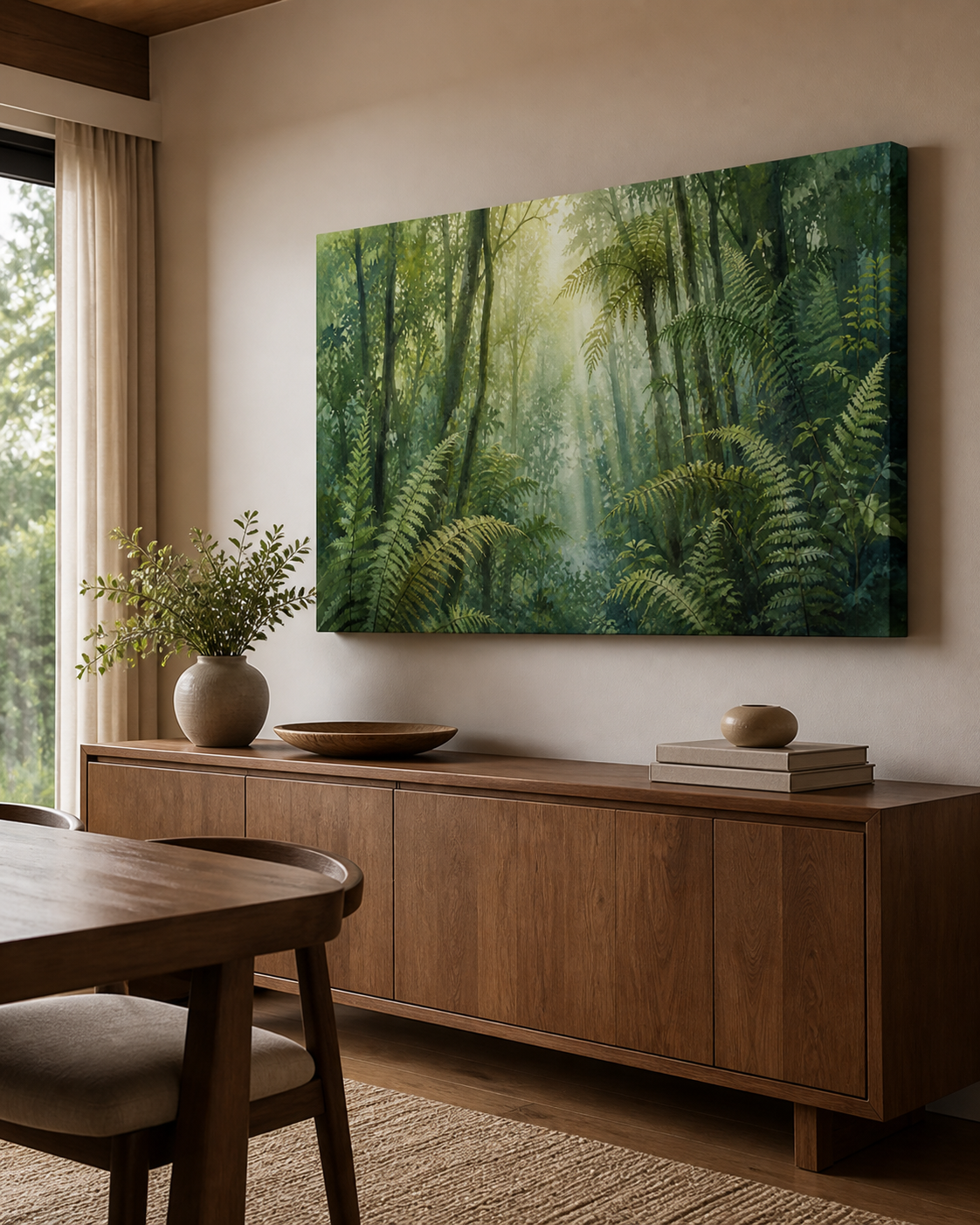 Rainforest Light stretched canvas wall art from a right interior angle