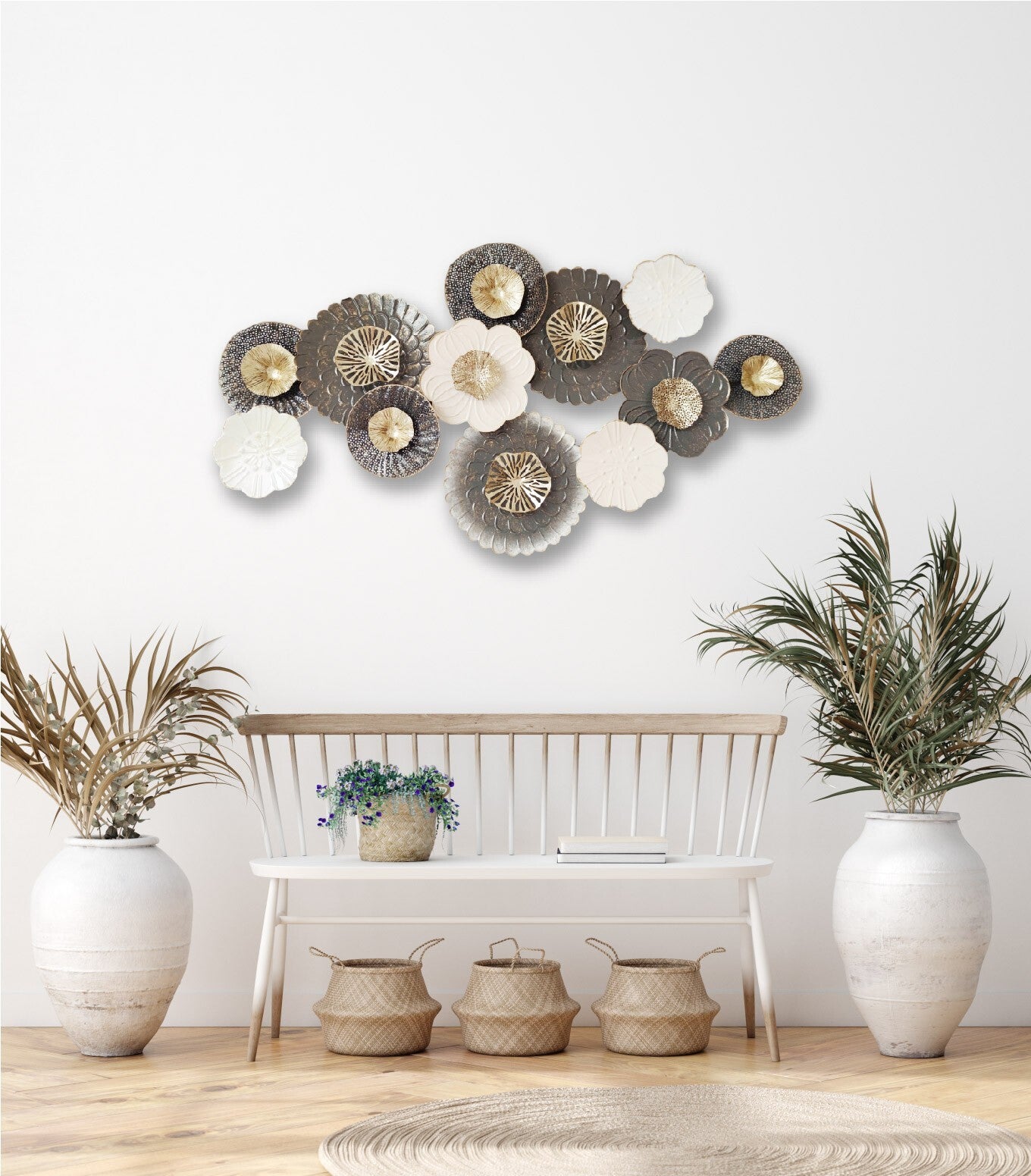 135cm Metal Wall Art Flowers - Angle 3