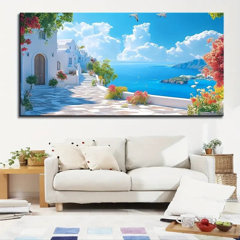 Santorini Seascape Artwork Canvas Print