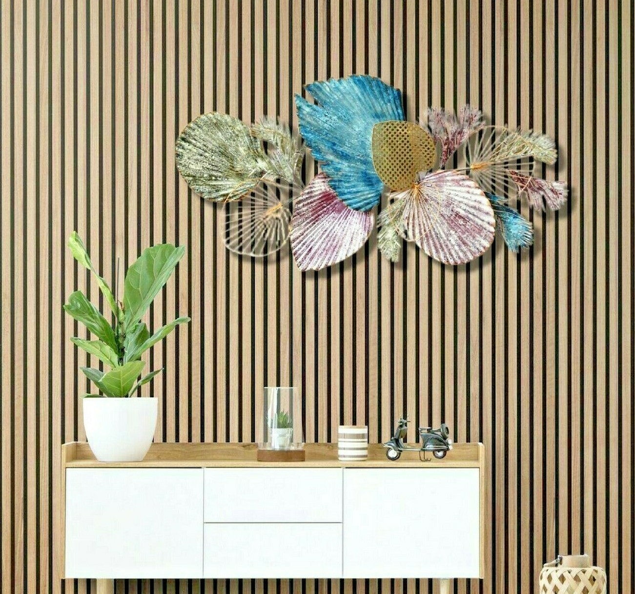 135cm Metal Wall Art Garden Leaves - Angle 2