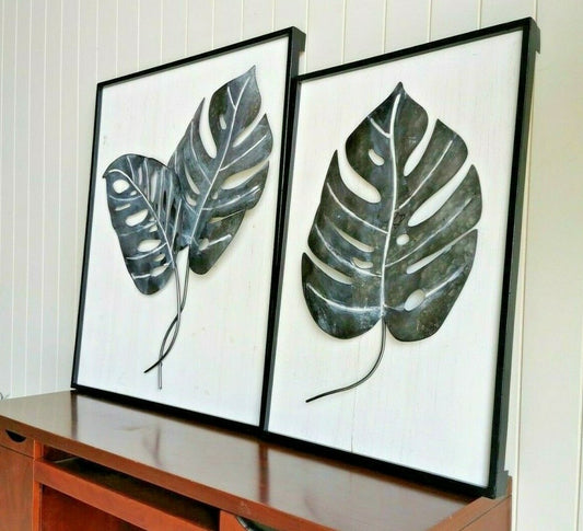 Huge Metal Leaf Wall Art with Wooden Backboard