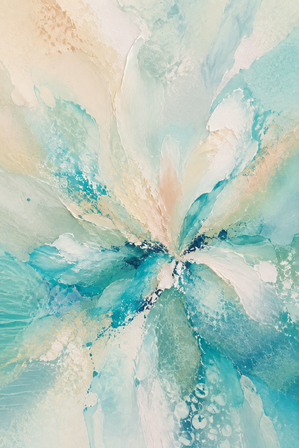Saltwater Bloom original aqua, ivory and blush abstract canvas artwork