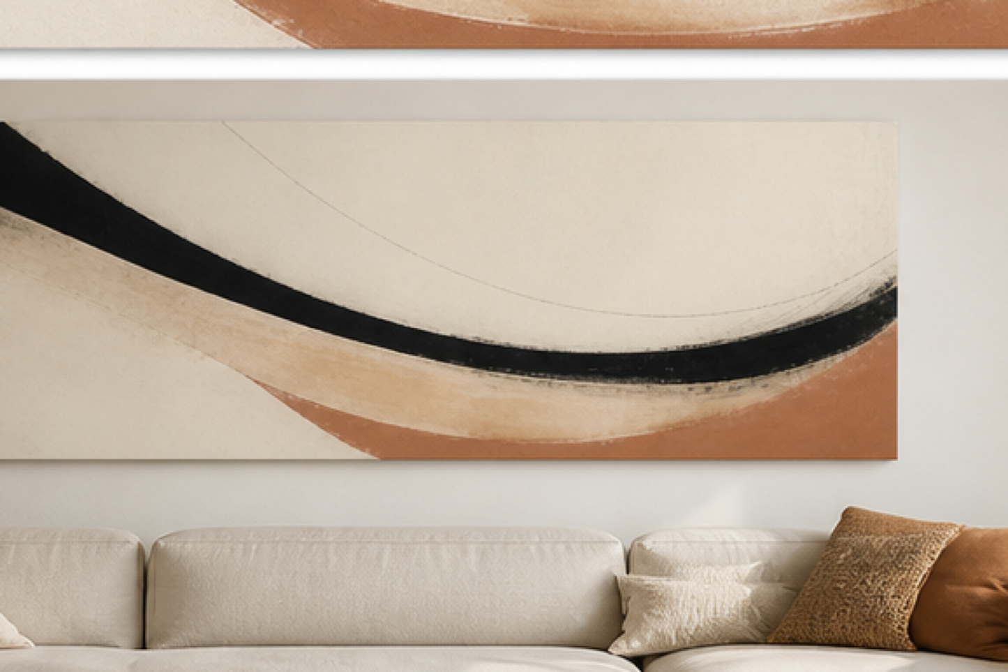 Silent Curve Minimalist Abstract Stretched Canvas in a modern neutral living room