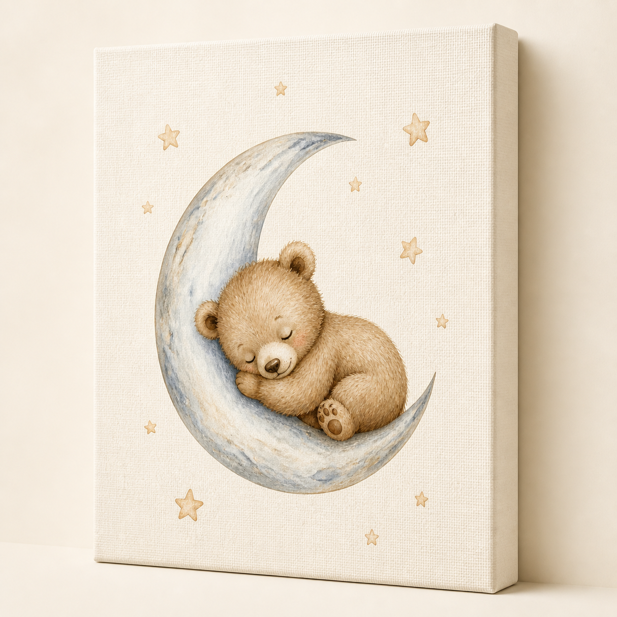 Sleepy Bear Nursery Stretched Canvas Wall Art printed canvas edge and surface detail
