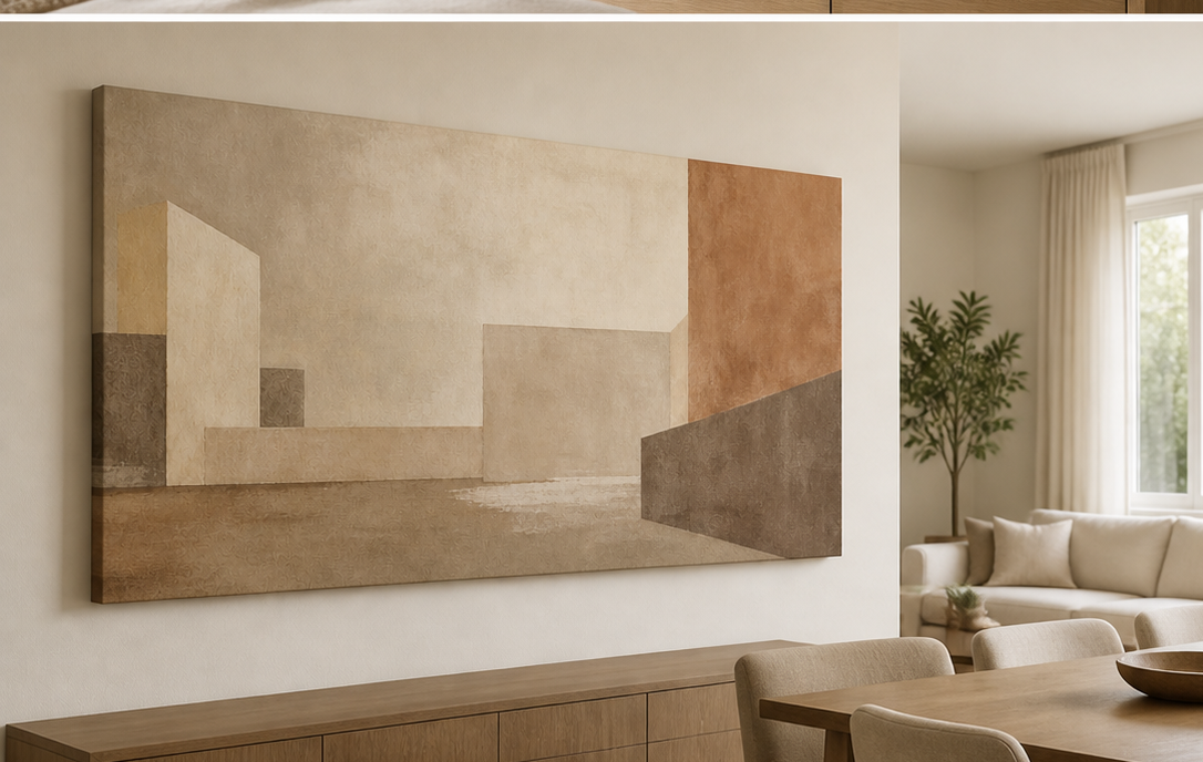 Soft Structure stretched canvas wall art in dining room, right angle