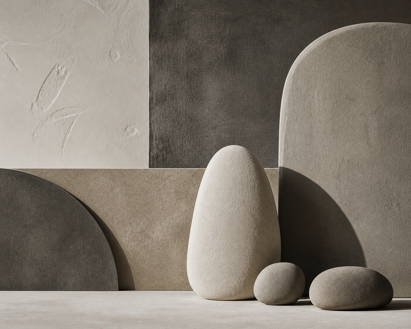 Stone and Shadow neutral minimalist wall art, landscape orientation