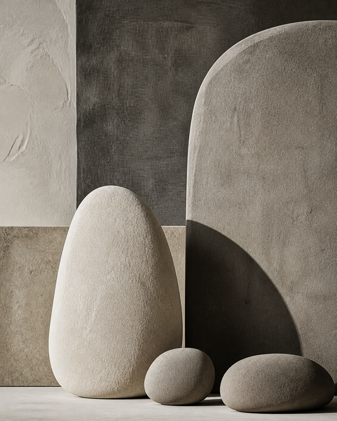 Stone and Shadow neutral minimalist wall art, portrait orientation