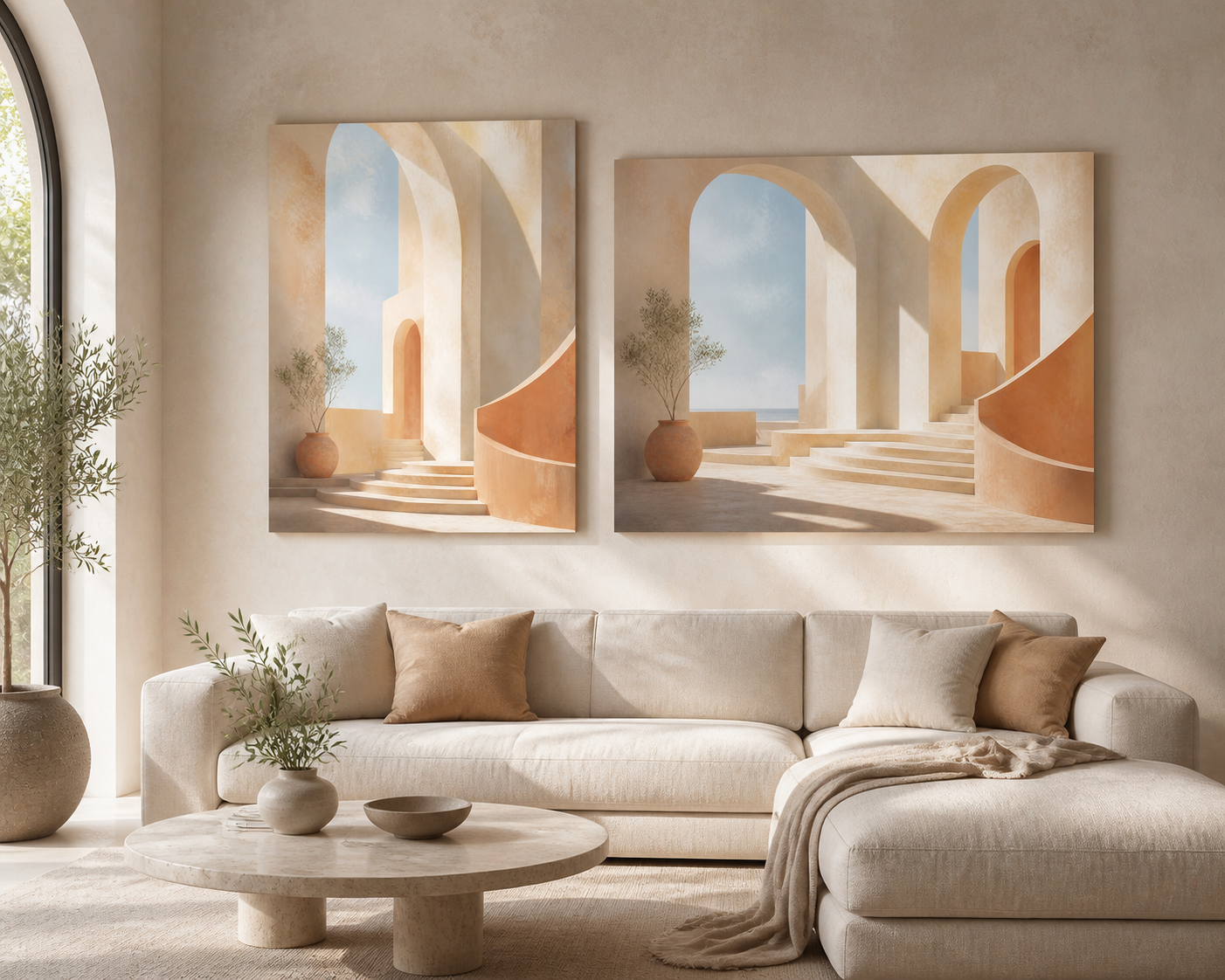 Sunlit Atrium stretched canvas in a contemporary living room