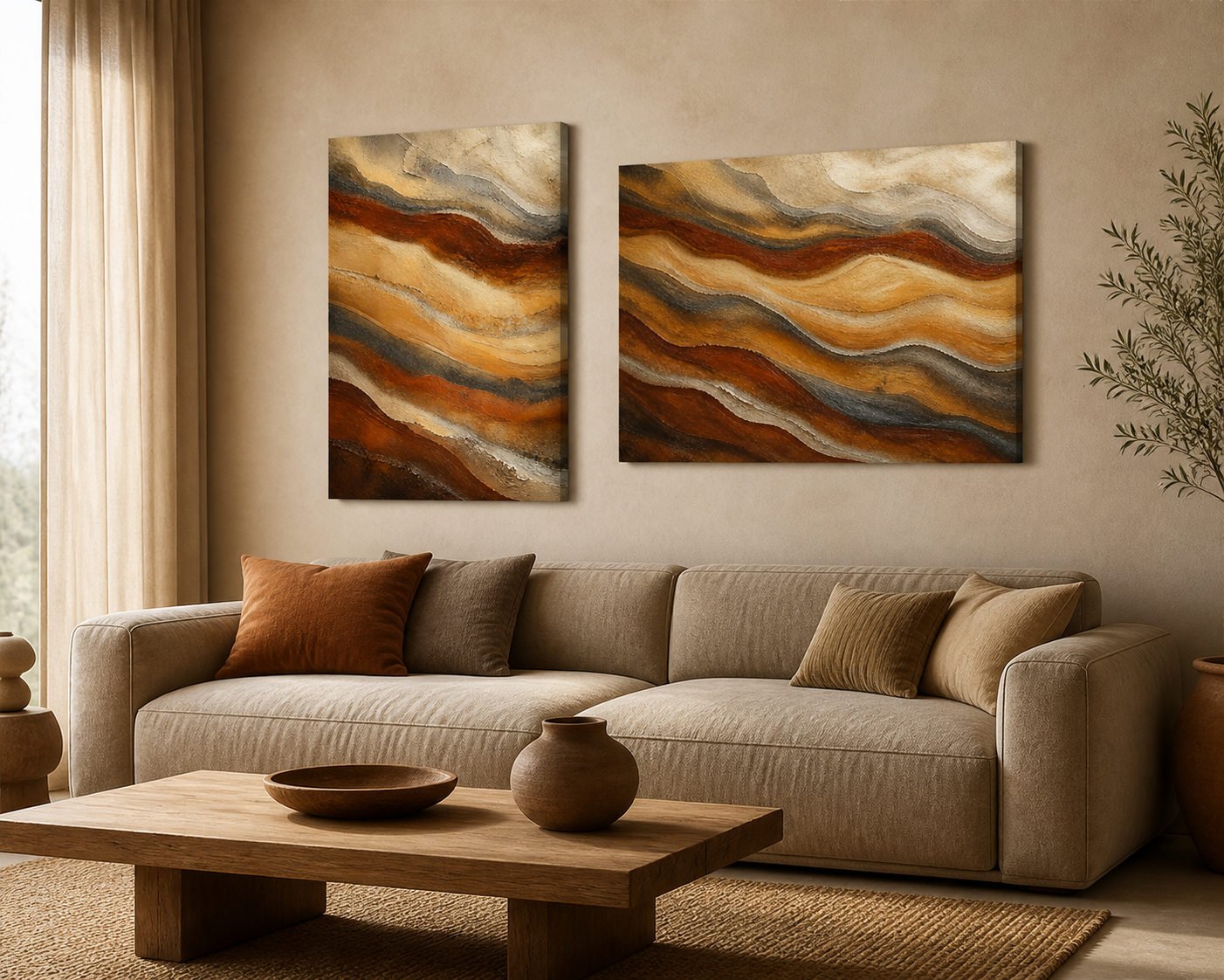 Terra Strata stretched canvas in a contemporary living room