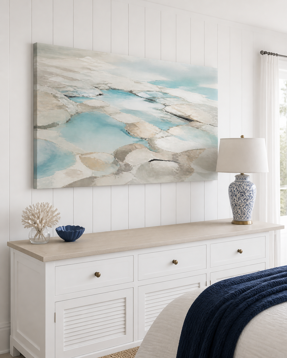 Tidal Stone Hamptons stretched canvas wall art from a left interior angle