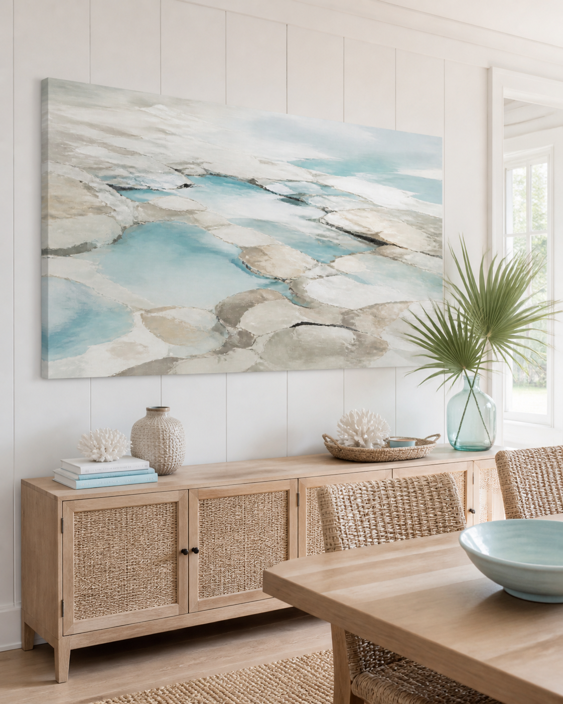 Tidal Stone Hamptons stretched canvas wall art from a right interior angle
