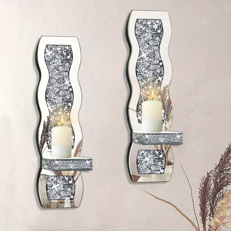 Two Piece Set 15 Mirror And Candlestick Set Wall Mounted Mirror With Holder Polished Modern Elegant For For Living Room Dining Enhancing Crystal Window Mirror – view 1