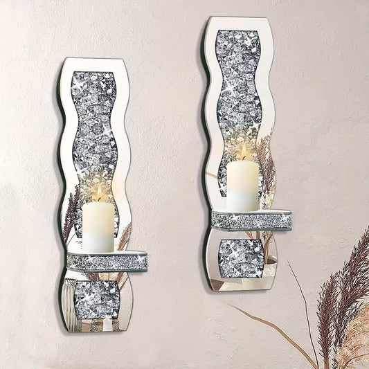Two Piece Set 15 Mirror And Candlestick Set Wall Mounted Mirror With Holder Polished Modern Elegant For For Living Room Dining Enhancing Crystal Window Mirror – view 1