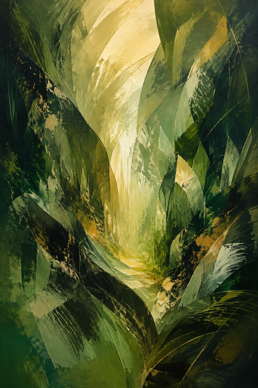 Verdant Passage original forest green and gold nature-inspired abstract artwork