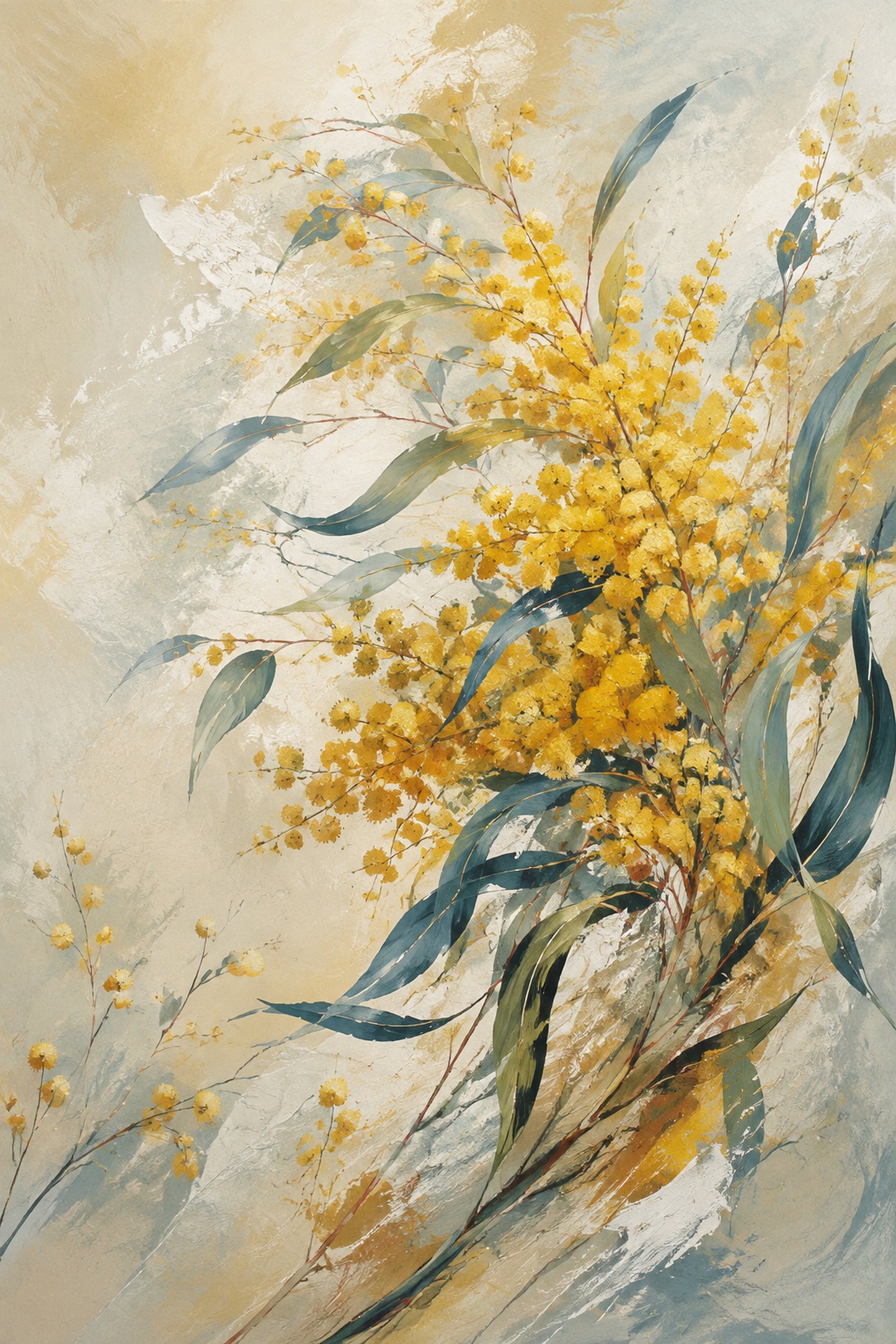 Wattle in the Wind Australian Botanical Framed Canvas Wall Art