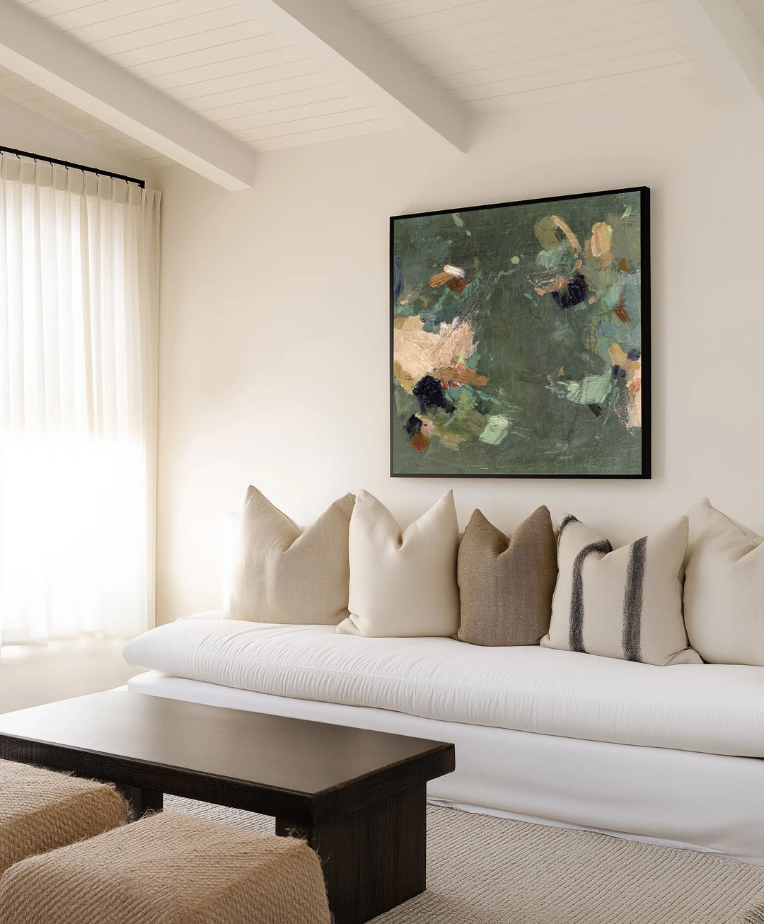 Sage Green Organic Abstract Canvas Wall Art – product view 2