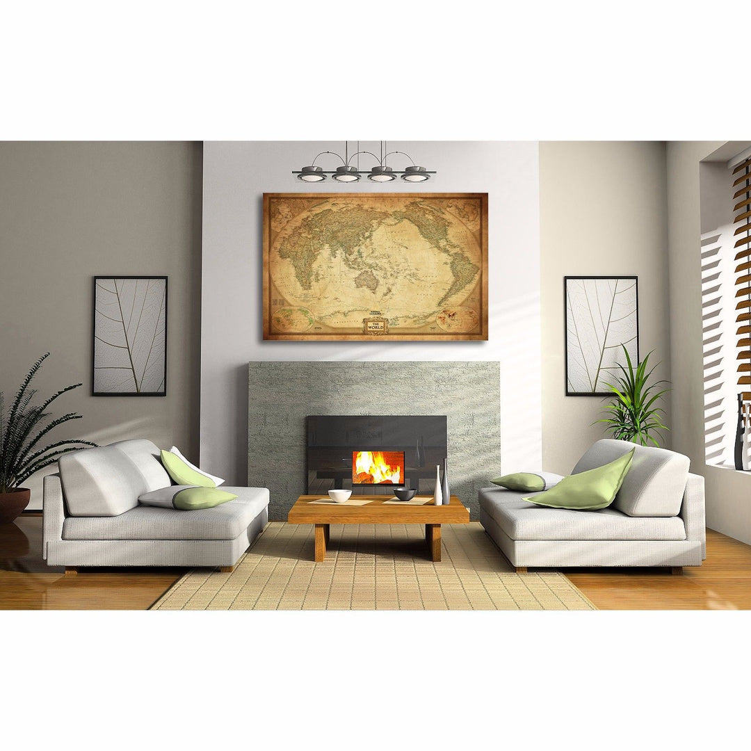 Vintage World Map Stretched Canvas – Australia Centred – product view 2